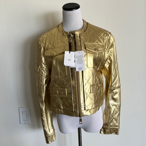 Woman MOSCHINO cheapandchic leather jacket, gold size 44 - Picture 1 of 9